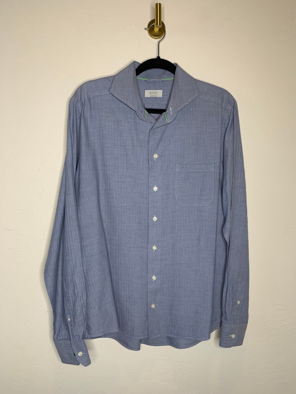Eton Contemporary Blue Dress Shirt Sz Large 42 16 1/2 Cotton